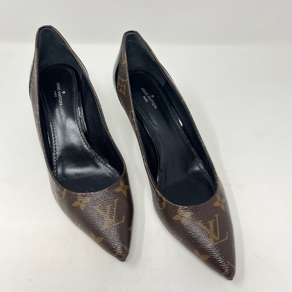 Louis Vuitton Brown LV Monogram Canvas and Patent Leather Cherie Pumps Size 38 - Picture 1 of 9